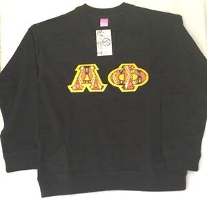 NWT LAT SORORITY "ALPHA SPI" BLACK MEN'S V-NECK LONG SLEEVES SWEATER SZ: M